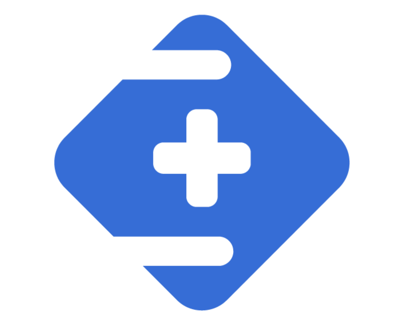 Icon for PEPID's EM Complete, a comprehensive suite offering emergency medicine content for adults and pediatrics, along with unlimited PEPID CME. The icon features a stylized arrow pointing right, with a medical plus sign in the center, rendered in a white color on a transparent background. This design symbolizes forward movement in medical care and education.